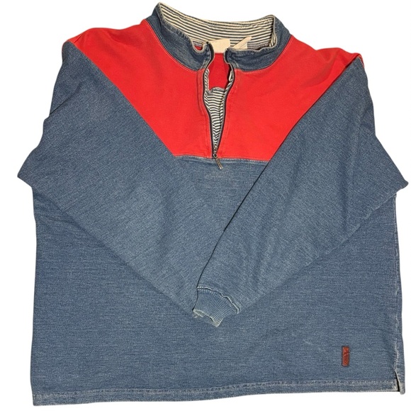 Vintage Elizabeth Liz&Co Quarter Zip Red Blue Striped 100% Cotton Pullover - M - Picture 4 of 8